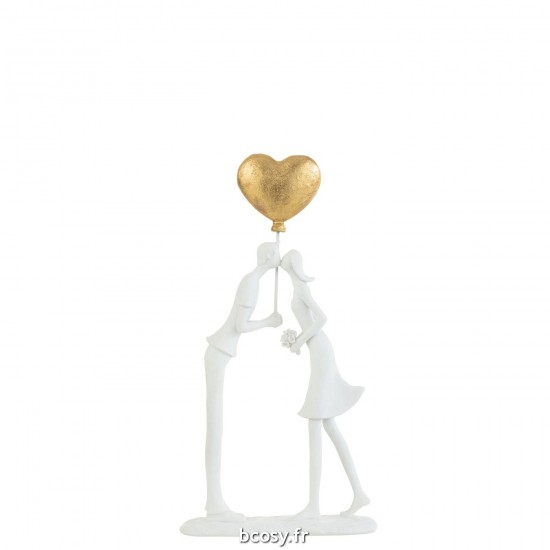J Line Couple Bisou Coeur Ballon Resine Blanc Or JLine 35553 by Jolipa 35553.