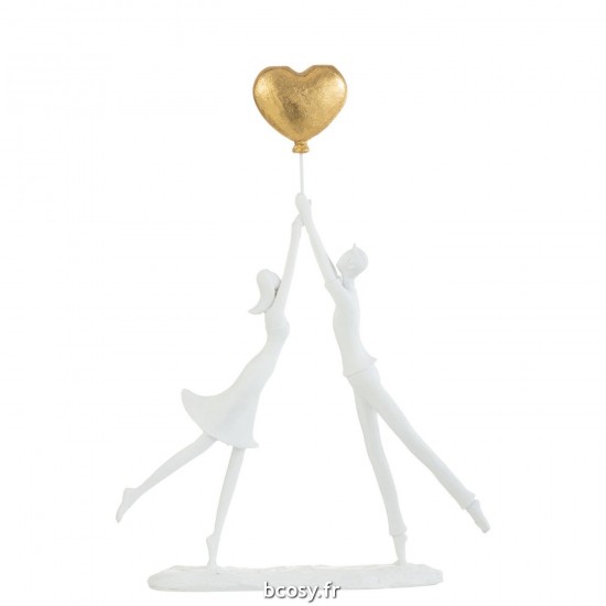 J Line Couple Debout Coeur Ballon Resine Blanc Or JLine 35554 by Jolipa 35554.