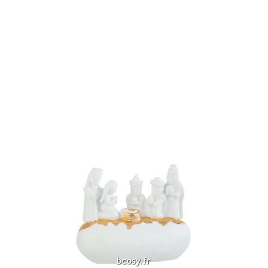 J Line Creche 3 Rois Mages Sur Pierre Resine Blanc Or JLine 35557 by Jolipa 35557.