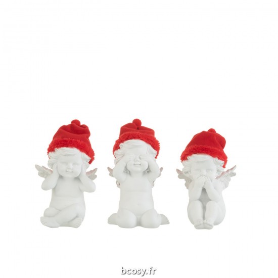 J Line Ange Voir Entendre Se Taire Chapeau Rouge Blanc Small JLine 35564 by Jolipa 35564 Assortiment de 3 pcs.