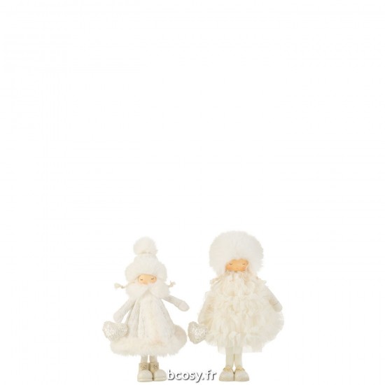 J Line Fille Debout Fourrure Textile Blanc Small JLine 35572 by Jolipa 35572 Assortiment de 2 pcs.