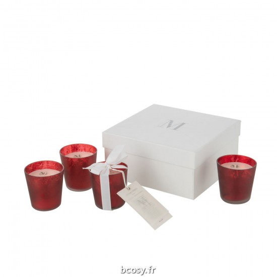 J-Line J Line bougies parfumées Jolipa Boite 4 Bougies Senteur Deluxe Verre Rouge.