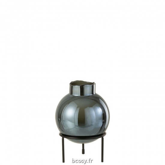 J-Line J Line vases Jolipa Vase Boule Verre Metal Bleu Noir Small.
