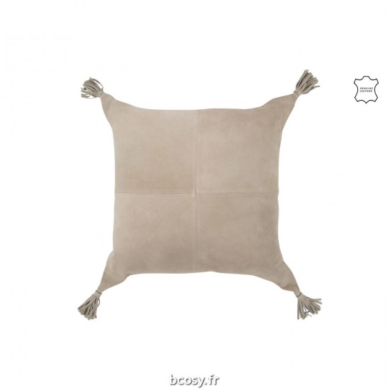 J-Line J Line coussins Jolipa Coussin Pompons Cuir Gris.