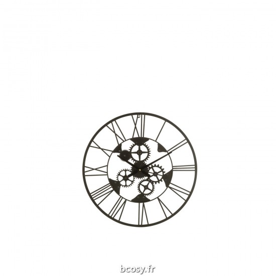 J-Line J Line horloges murales Jolipa Horloge Chiffres Romains Roues Metal Noir Small.