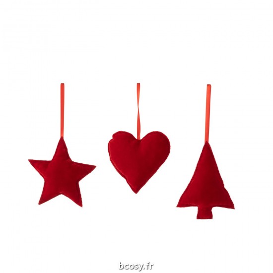 J Line Suspension Coeur Etoile Sapin Textile Rouge JLine 36903 by Jolipa 36903 Assortiment de 3 pcs.