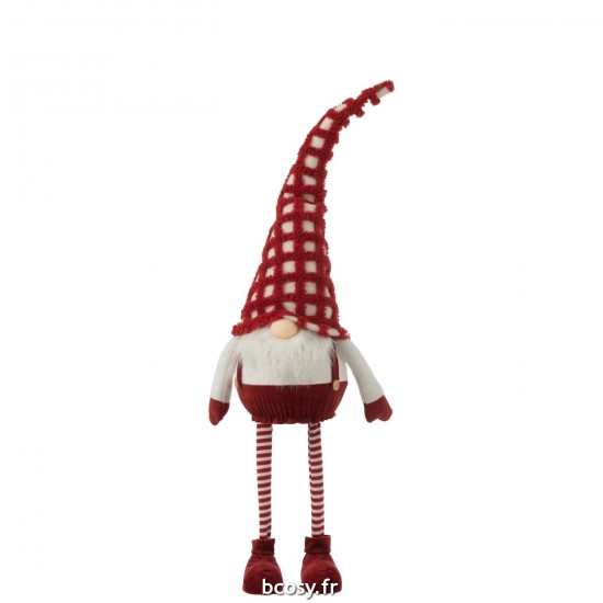 J-Line J Line peres noël Jolipa Lutin Chapeau A Carreaux Debout Qui Bouge Textile Rouge Blanc.