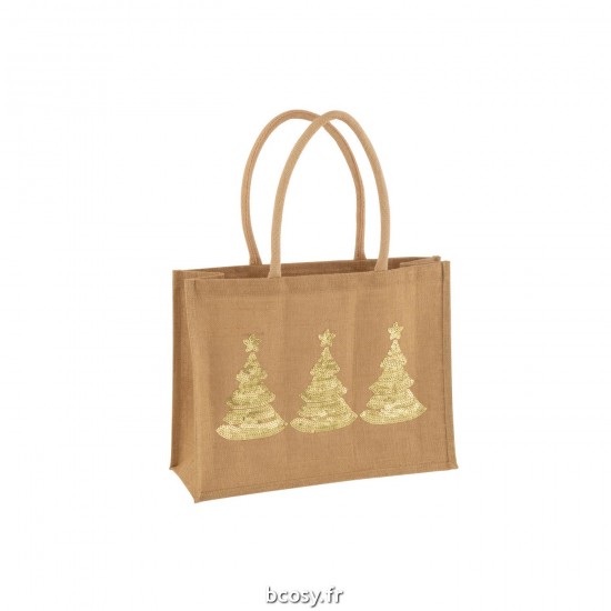 J Line Sac 2 Sapins De Noel Sequin Jute Naturel Or JLine 36983 by Jolipa 36983.