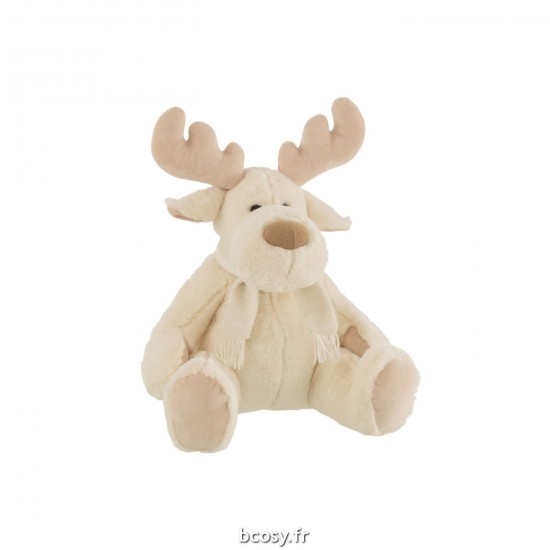 J-Line J Line animals en peluche peluches Jolipa Renne Echarpe Assis Textile Blanc Beige Large.