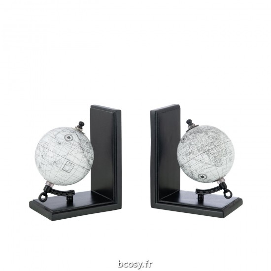 J-Line J Line serres livres Jolipa Serre Livre Globe Bois Gris Noir.