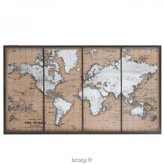 J Line Carte Du Monde Metal Verre Beige Marron JLine 37119 by Jolipa 37119.