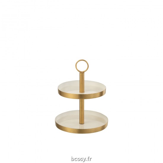 J Line Presentoir Nourriture Rond 2 Niveaux Metal Blanc Or JLine 37171 by Jolipa 37171.