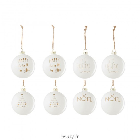 J Line Boite De 8 Boule De Noel 2 2 2 2 Texte Noel Verre Blanc Or JLine 37317 by Jolipa 37317.