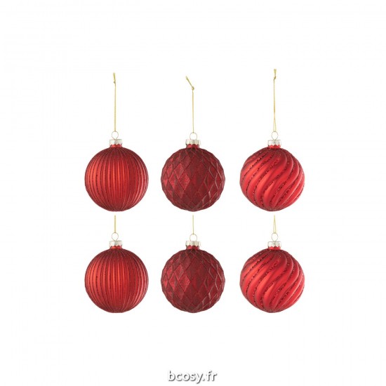 J Line Boite De 6 Boule De Noel 2 2 2 Stries Losanges Verre Rouge Small JLine 37347 by Jolipa 37347.