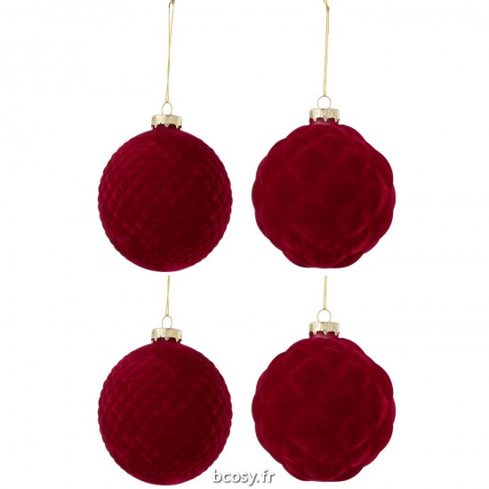J Line Boite De 4 Boule De Noel 2 2 Velours Rouge Large JLine 37350 by Jolipa 37350.