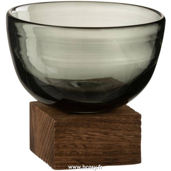 J-Line vases Jolipa Jline Vase Sur Pied Large Verre Bois Gris Marron Foncé Small