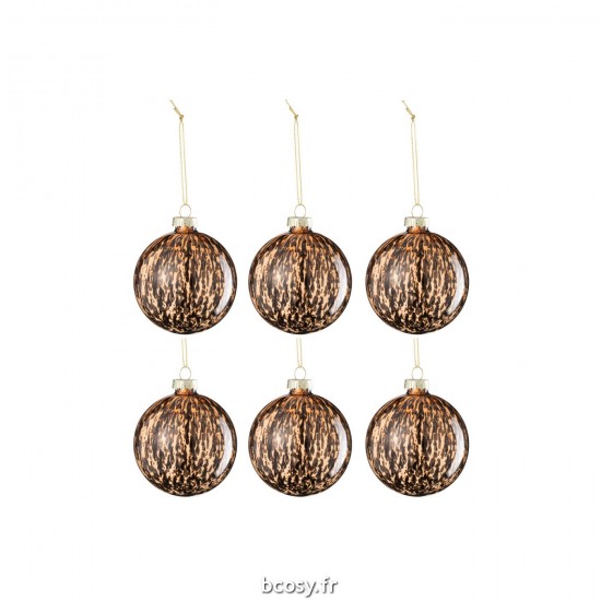 J Line Boite De 6 Boule De Noel Taches Verre Brun Noir Small JLine 37380 by Jolipa 37380.