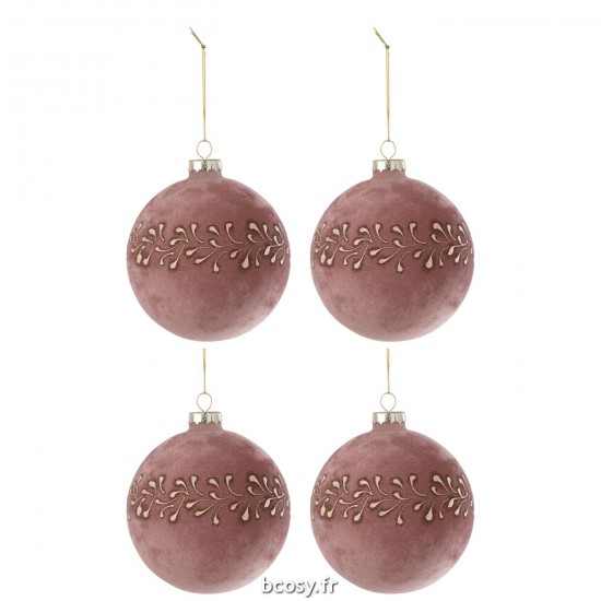 J Line Boite De 4 Boule De Noel Motif Velours Rose Clair Or JLine 37400 by Jolipa 37400.