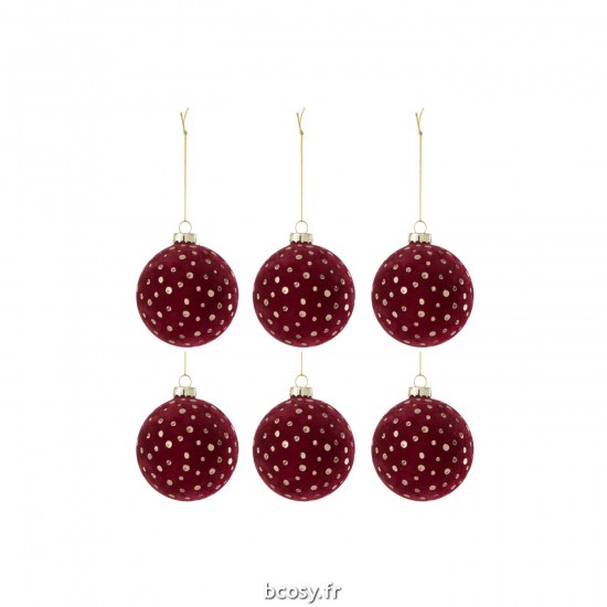 J Line Boite De 6 Boule De Noel Poids Velours Bordeaux Or JLine 37401 by Jolipa 37401.
