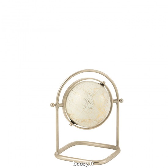 J Line Mappemonde Sur Pied Metal Papier Blanc Argent Or Small JLine 37714 by Jolipa 37714.