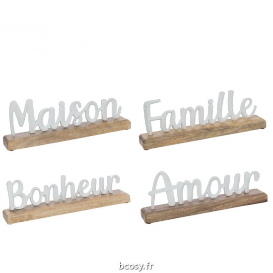 J Line Mots Sur Pied Aluminium Bois Blanc JLine 37998 by Jolipa 37998 Assortiment de 4 pcs.