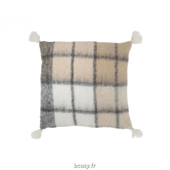 J-Line J Line coussins Jolipa Coussin Avec Pompons Polyester Beige.