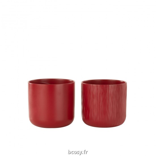 J Line Cachepot Gen Ceramique Rouge Large JLine 38954 by Jolipa 38954 Assortiment de 2 pcs.