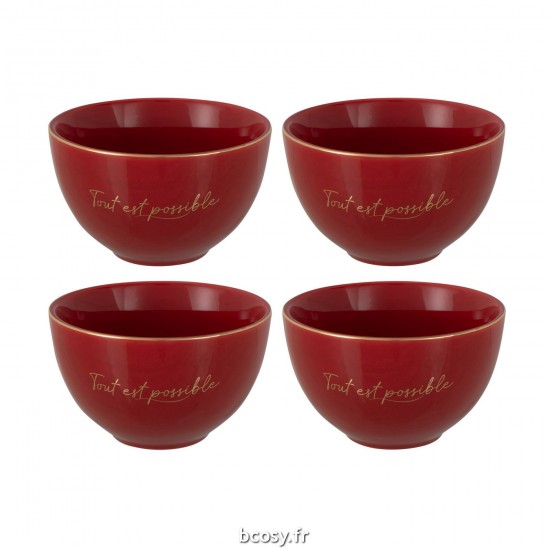 J Line Boite 4 Bols Porcelaine Tout Est Possible Rouge Or Small JLine 39650 by Jolipa 39650.
