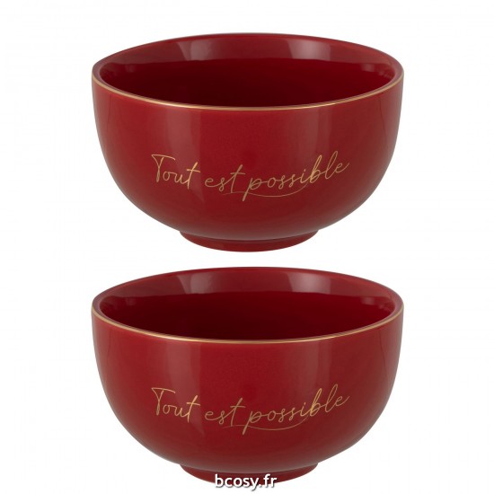 J Line Boite 2 Bols Porcelaine Tout Est Possible Rouge Or Large JLine 39651 by Jolipa 39651.
