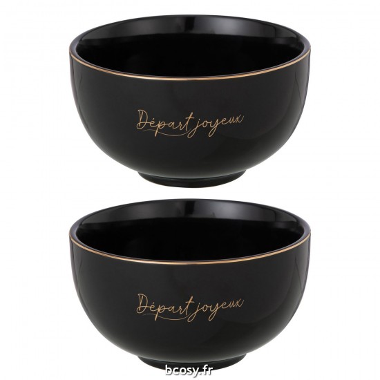 J Line Boite 2 Bols Porcelaine Départ Joyeux Noir Or Large JLine 39657 by Jolipa 39657.