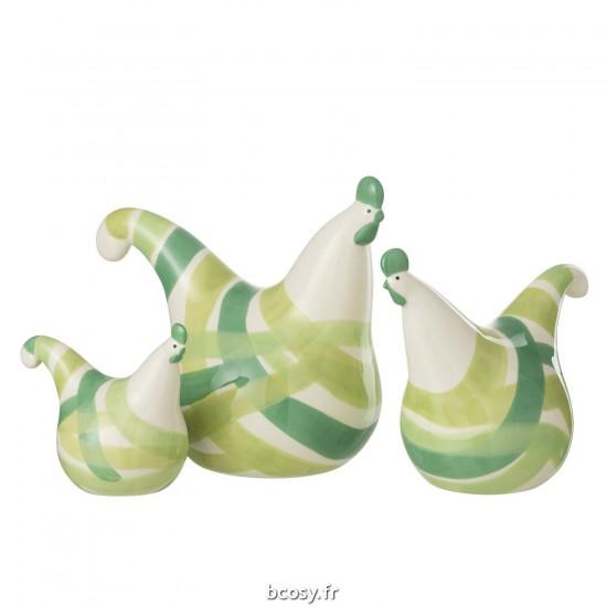 J-Line J Line poules coqs poulets statuettes Jolipa Set 3 Coqs Lignes Dolomie Vert Mix.