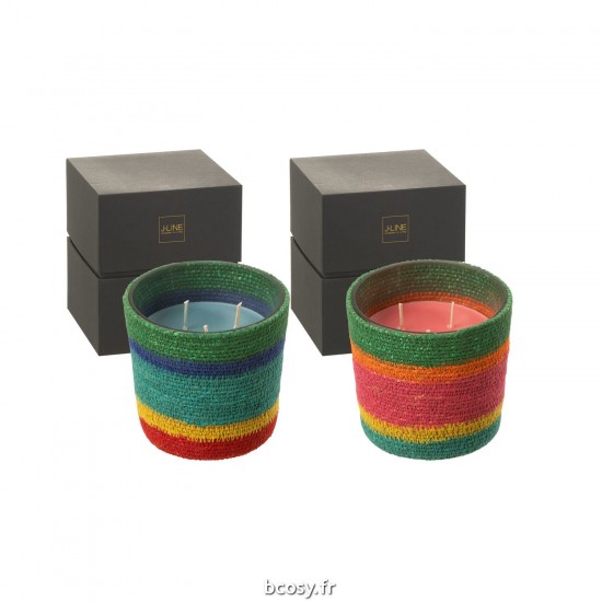 J-Line J Line bougies parfumées Jolipa Bougie Parfumee Panier Rose Cire Mix Small 45 Heures Assortiment De 2.