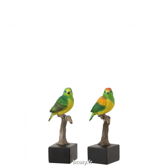 J-Line J Line oiseaux sur pied statuettes Jolipa Moineau Sur Socle Polyresine Assortiment De 2.