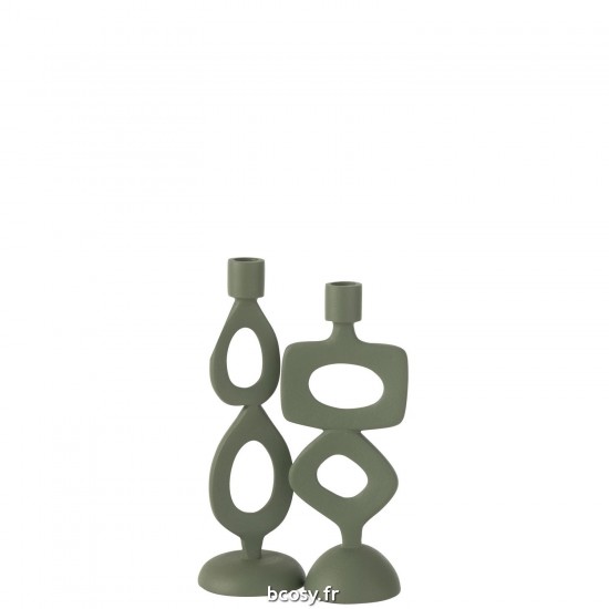 J-Line J Line chandeliers candélabres Jolipa Bougeoir Anneaux Aluminium Vert Assortiment De 2.