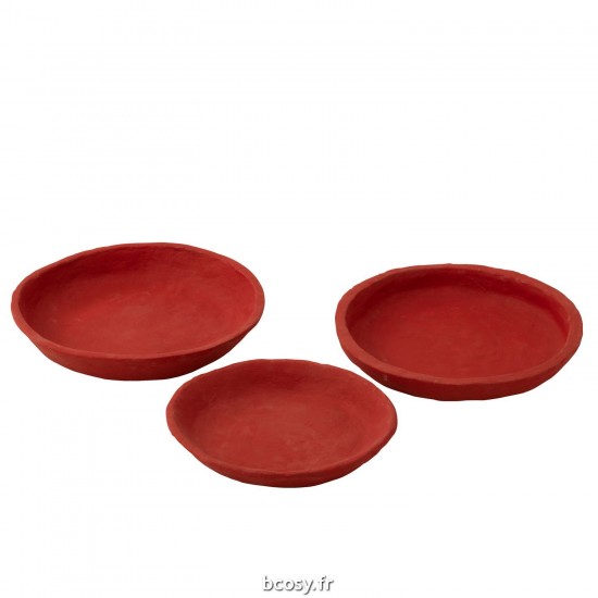 J-Line J Line Bols de décoration Bol de décoration Jolipa Set 3 Plats Papier Mache Rouge.