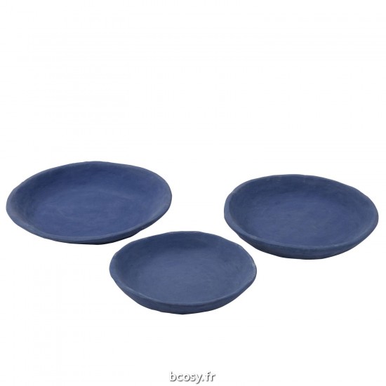 J-Line J Line Bols de décoration Bol de décoration Jolipa Set 3 Plateau Papier Mache Bleu.