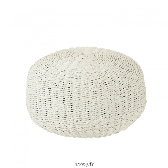 J-Line J Line poufs Jolipa Pouf Rond Tissage Plastique Blanc.