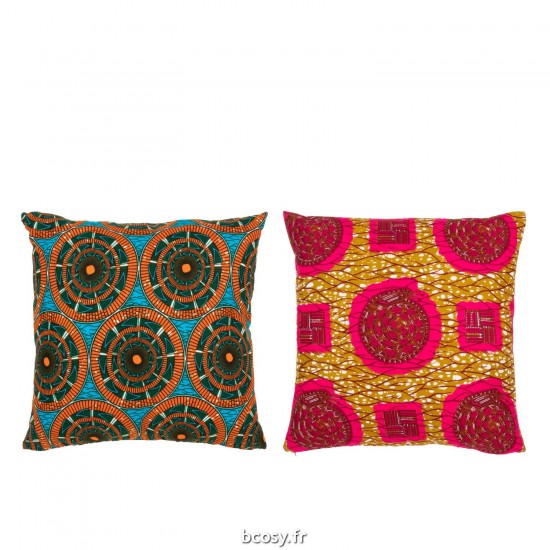 J-Line J Line coussins Jolipa Coussin Motifs Ronds Tissu Mix Assortiment De 2.