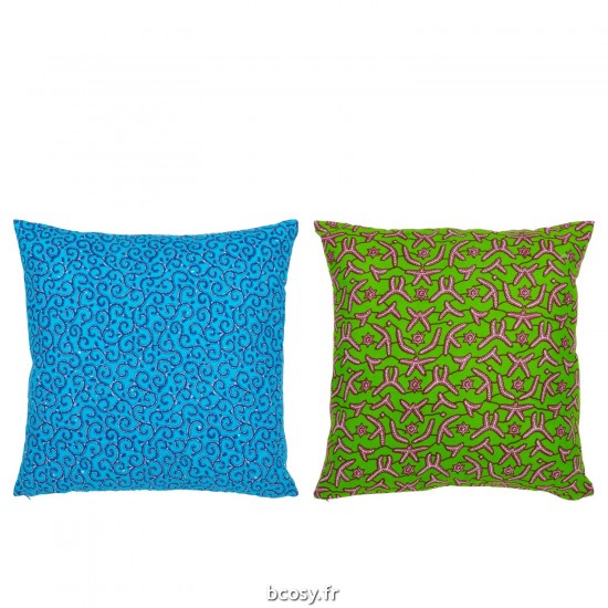 J-Line J Line coussins Jolipa Coussin Motifs Tissu Vert Bleu Assortiment De 2.