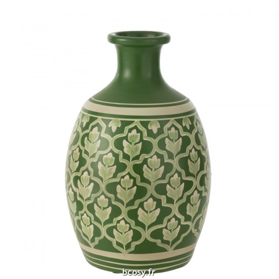 J-Line J Line vases Jolipa Vase Fleurs Lignes Terre Cuite Vert Blanc.