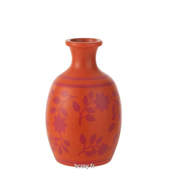 J Line Vase Feuilles Fleurs Lignes Terre Cuite Orange Rose JLine 41549 by Jolipa 41549.
