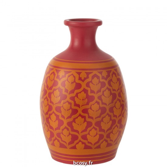 J-Line J Line vases Jolipa Vase Fleurs Lignes Terre Cuite Rose Orange.
