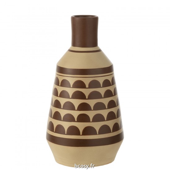 J-Line J Line vases Jolipa Vase Motif Demi Cercles Terre Cuite Blanc Brun.