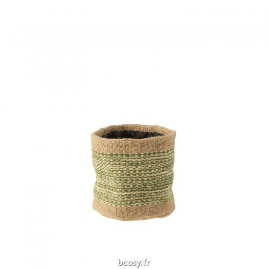 J Line Panier Rond Bande Jute Naturel Vert Medium JLine 41572 by Jolipa 41572.