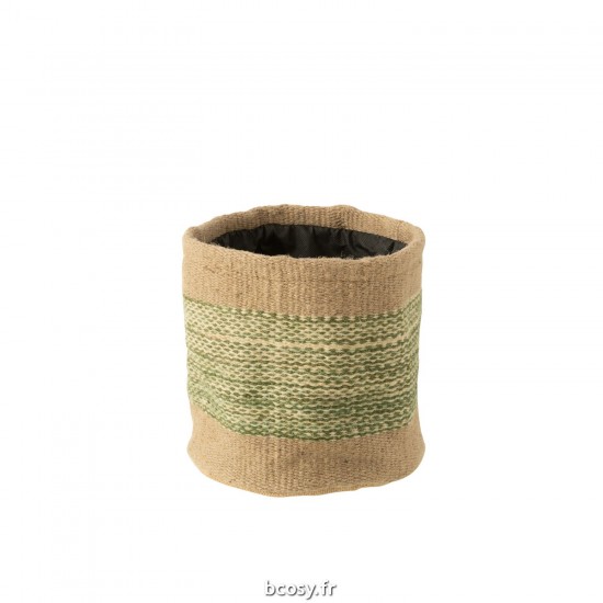 J-Line J Line paniers de rangement Jolipa Panier Rond Bande Jute Naturel Vert Large.