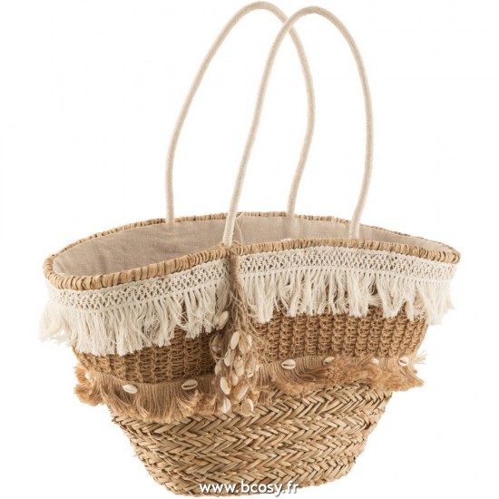 J-Line J Line sacs de plage Jolipa Sac De Plage Rotin Floches Jute Naturel Ecru.