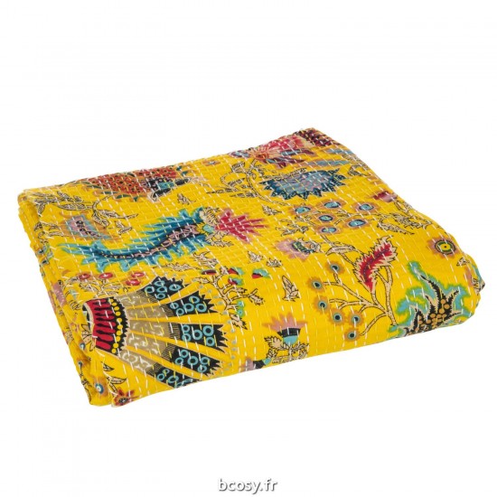 J-Line J Line Jolipa Plaid Tapis De Plage Fleurs Points De Couture Jaune Large.