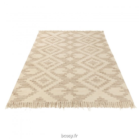 J-Line J Line tapis moquettes Jolipa Tapis Motifs Éthniques Franges Laine Cotton Crème Beige.
