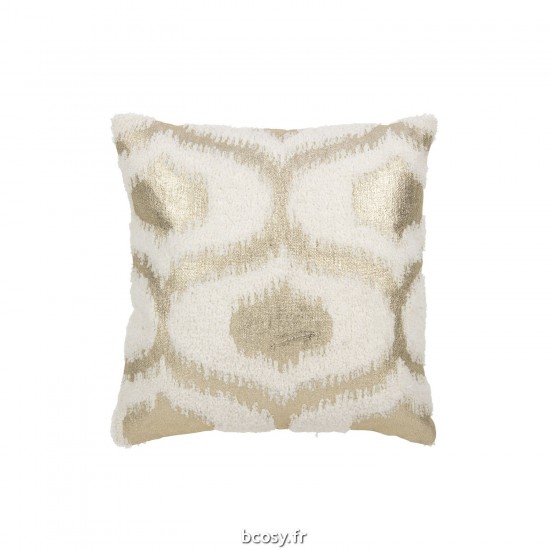 J-Line J Line coussins Jolipa Coussin Feuille Impression Coton Blanc Or.