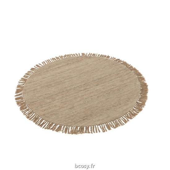 J-Line J Line tapis moquettes Jolipa Tapis Rond Franges Tissage Semi Uni Laine Beige Small.